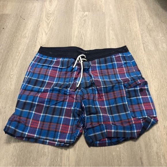 Tommy Hilfiger Blue Red Plaid Men's Bathing Suit Large - Picture 1 of 6